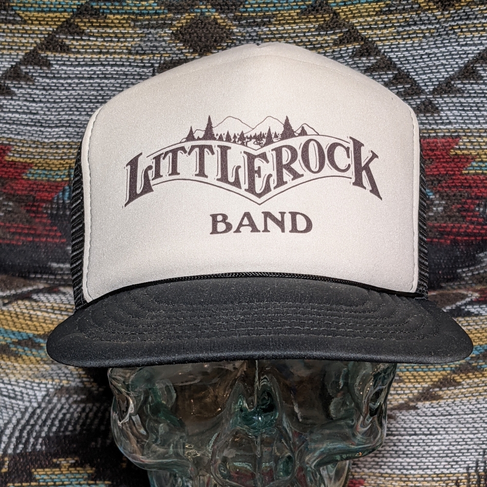 90s Little Rock Band BLK/WHT Foam/Mesh Trucker Snapback. Cleaned and reshaped.